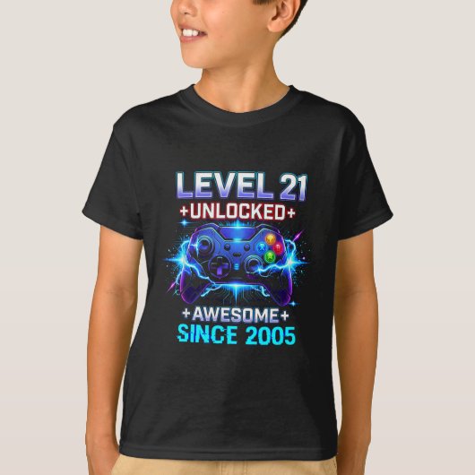 T-shirt Level 21 Unlocked Awesome Since 2005 21st Birthday (Devant)