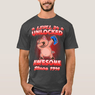 T-shirt Level 24 Unlocked Gamers Born 1998 Dabbing Pig 24t