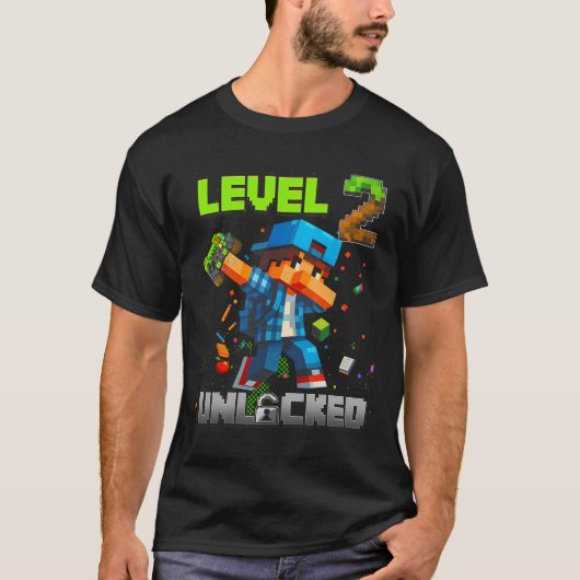 T-shirt Level 2 Unlocked Funy Birthday Boy Pixel Gamer 2nd (Devant)