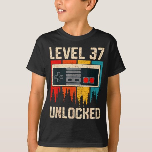 T-shirt Level 37 Unlocked Video Game Controller Birthday M (Devant)