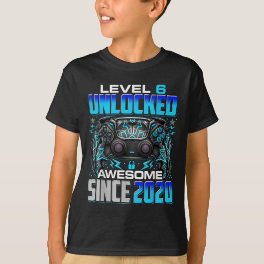 T-shirt Level 6 Unlocked Awesome Since 2020 6th Birthday G (Devant)