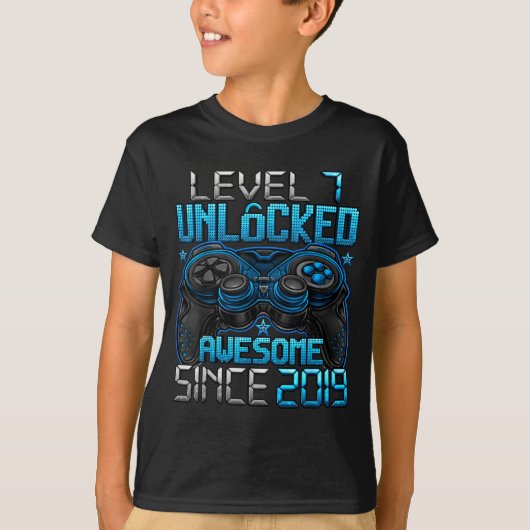 T-shirt Level 7 Unlocked 7 Year Old For Boys 7th Birthday (Devant)