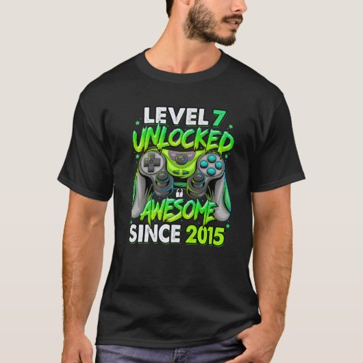 T-shirt Level 7 Unlocked Awesome Since 2015 7Th Birthday G (Devant)