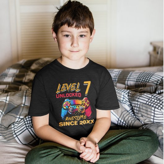T-shirt Level 7 Unlocked - Fun Birthday 7 Gamer