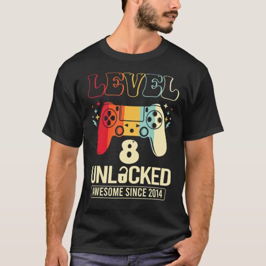 T-shirt Level 8 Awesome 2014 Video Game 8th Birth (Devant)