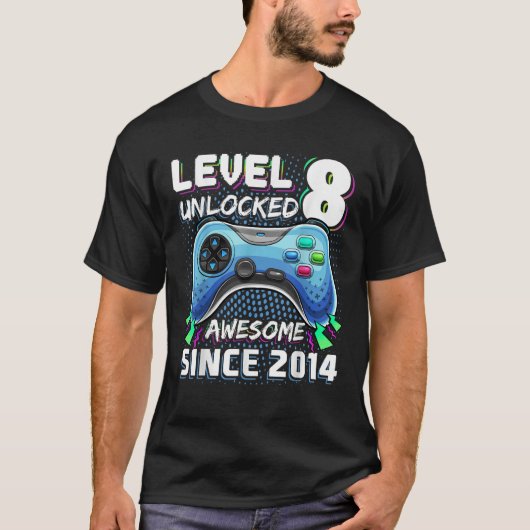 T-shirt Level 8 Awesome 2014 Video Game 8th Birth (Devant)