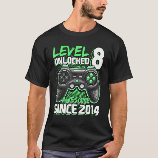 T-shirt Level 8 Awesome 2014 Video Game 8th Birth (Devant)