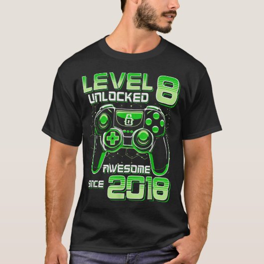 T-shirt Level 8 Unlocked Awesome Since 2018 8th Birthday G (Devant)