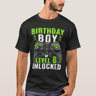 T-shirt Level 8 Unlocked Birthday Boy 8 Year Old Boys Gami