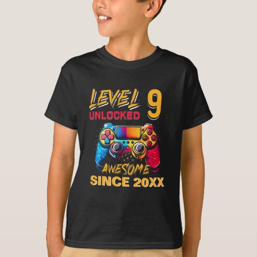 T-shirt Level 9 Unlocked - Fun Birthday 9 Gamer  (Devant)