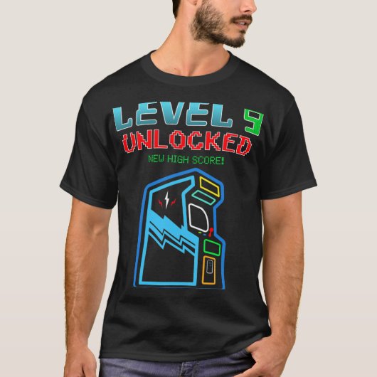 T-shirt Level 9 Unlocked New High Score Arcade Game Birthd (Devant)