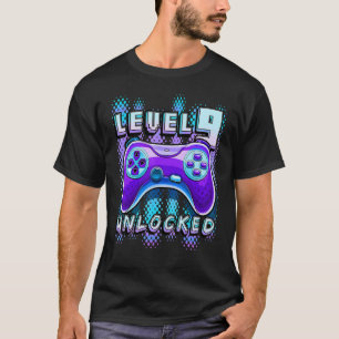 T-shirt Level 9 Unlocked Video Game 9th Birthday Gamer Bo
