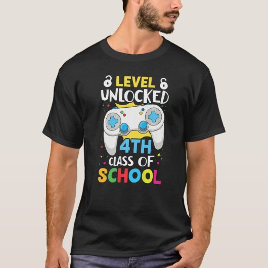 T-shirt Level Unlocked 4th Grade Primary School Schulkind  (Devant)