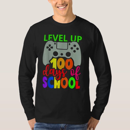 T-shirt Level Up 100 Days Of School Gamer Game Happy 100th (Devant)