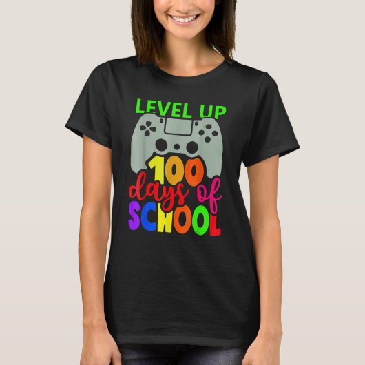 T-shirt Level Up 100 Days Of School Gamer Game Happy 100th (Devant)