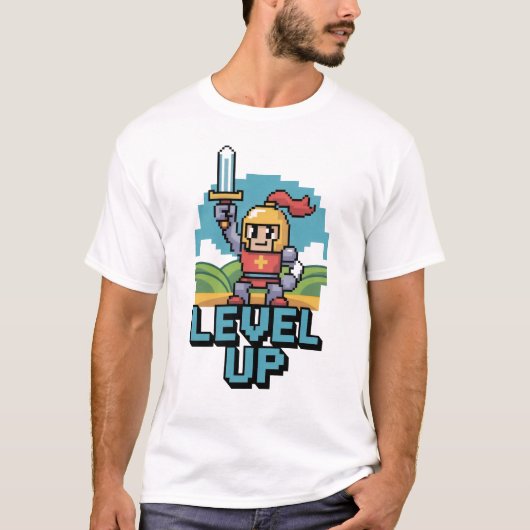 T-shirt Level Up 8 Bit Motivation (Devant)