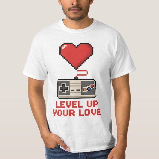 T-shirt Level Up Your Love, Retro Pixel Gaming Design (Devant)