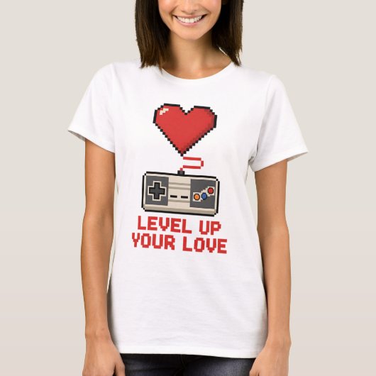 T-shirt Level Up Your Love, Retro Pixel Gaming Design (Devant)