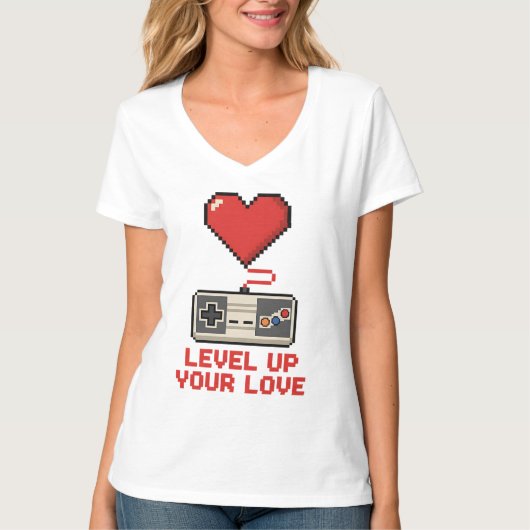 T-shirt Level Up Your Love, Retro Pixel Gaming Design (Devant)