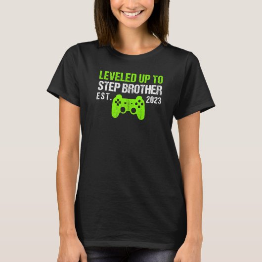 T-shirt Leveled To Step Brother Est 2023 Nouveau Frère G (Devant)