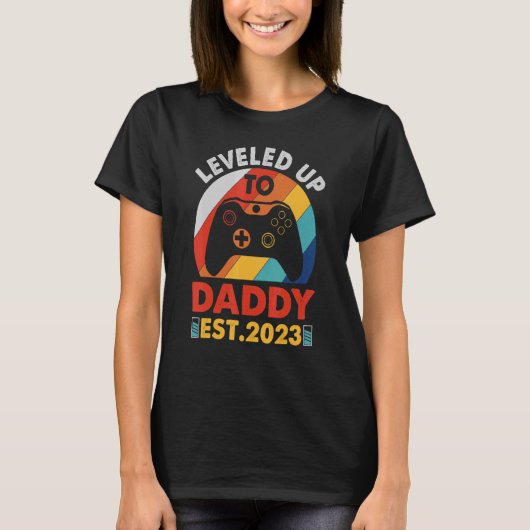 T-shirt Leveled Up Papa 2023 Grossesse Faire-part Playe (Devant)