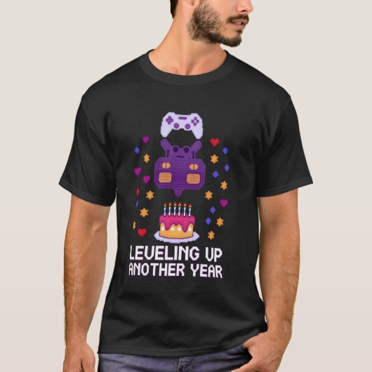 T-shirt Leveling Up Another Year Gaming Cake Design (Devant)