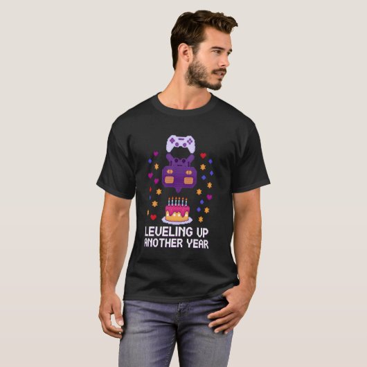 T-shirt Leveling Up Another Year Gaming Cake Design (Devant entier)