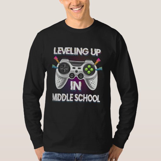 T-shirt Leveling Up In Middle School Video Gaming Tees Stu (Devant)