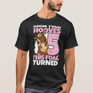 T-shirt Levez vos manches 5e anniversaire fille Chevaux