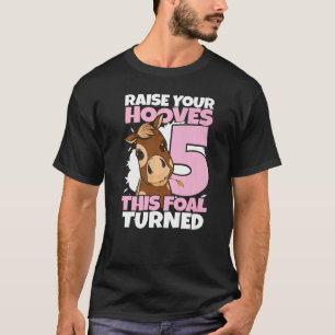 T-shirt Levez vos manches 5e anniversaire fille Chevaux