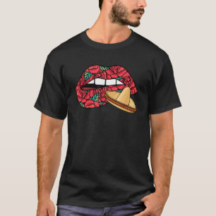 T-shirt Lèvres Bips Dia De Los Muertos Mexicain Sombrero D
