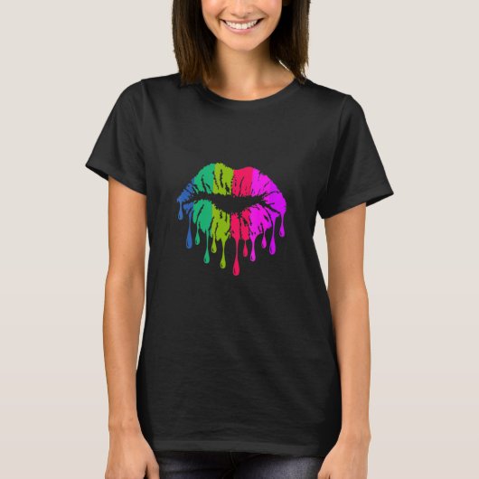 T-shirt Lèvres De Baiser Dans Les Couleurs Lumineuses Bout (Devant)