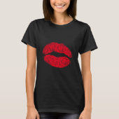 T-shirt Lèvres de baiser rouge sur noir (Devant)