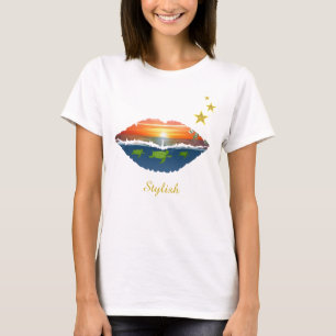 T-shirt Lèvres de lever de soleil océanique élégant, étoil