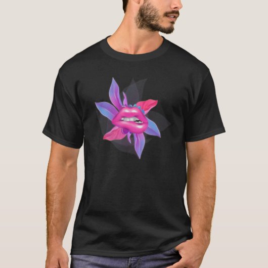 T-shirt Lèvres et Feuille Rose Pastel Moderne Futuristique (Devant)