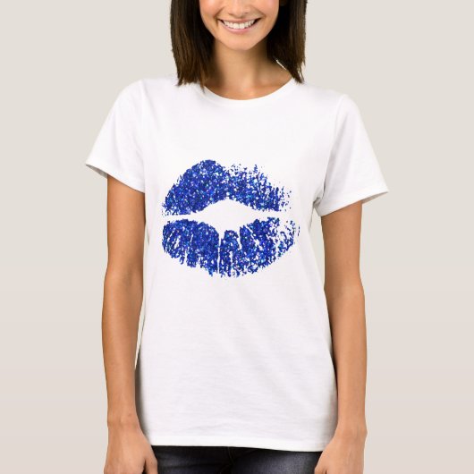 T-shirt Lèvres Pailletées Bleues (Devant)