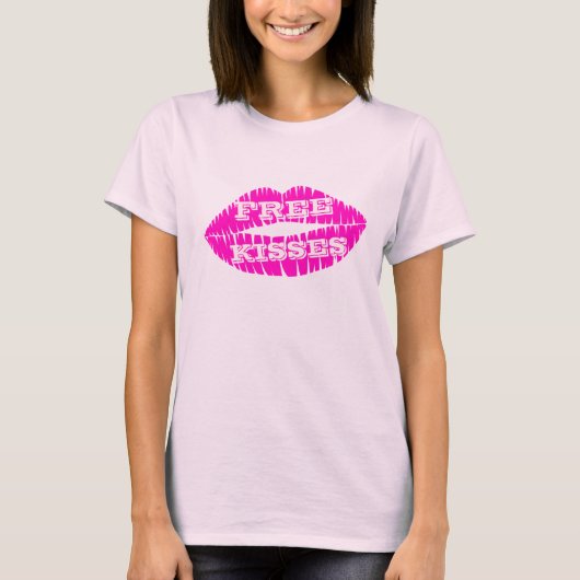 T-shirt Lèvres roses Lipstick Baiser Gratuit Baisers T-shi (Devant)
