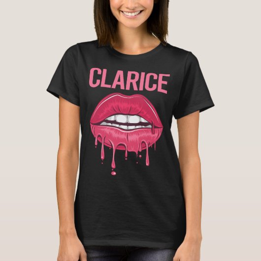 T-shirt Lèvres roses - Nom Clarice (Devant)