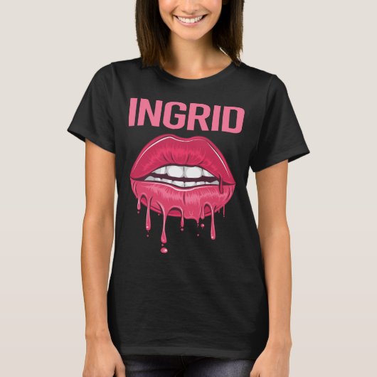 T-shirt Lèvres roses - Nom Ingrid (Devant)