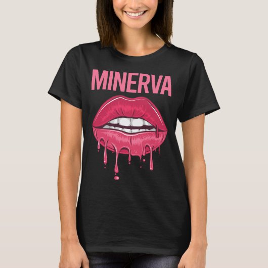 T-shirt Lèvres roses - Nom Minerva (Devant)