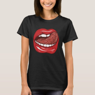 T-shirt Lèvres rouges et langue empreinte de léopard Femme