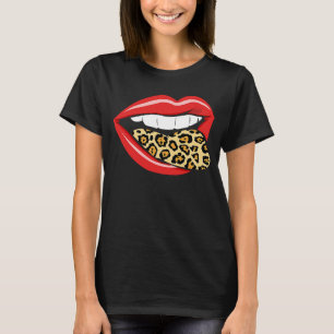 T-shirt Lèvres rouges Peau léopard Imprimer Langue Motif A