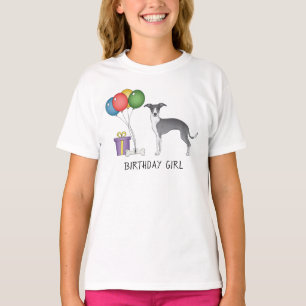 T-shirt Lévrier Italien Bleu Et Blanc - Fille d'anniversai