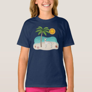 T-shirt Lévrier Italien Crème à la Plage Tropicale d'Été