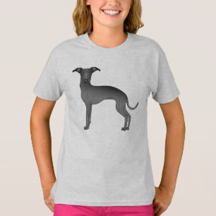 T-shirt Lévrier italien noir Chien de dessin animé mignon
