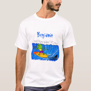 T-shirt Lézard à collerette drôle surfant dans un dessin a