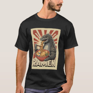 T-shirt Lézard Géant Mangeant des Nouilles Ramen Style Vin