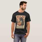 T-shirt Lézard Géant Mangeant des Nouilles Ramen Style Vin (Devant entier)