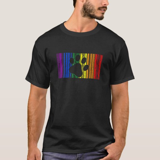 T-shirt Lgb Ally Furry Chat Dog Paw Dog Pride Rainbow (Devant)