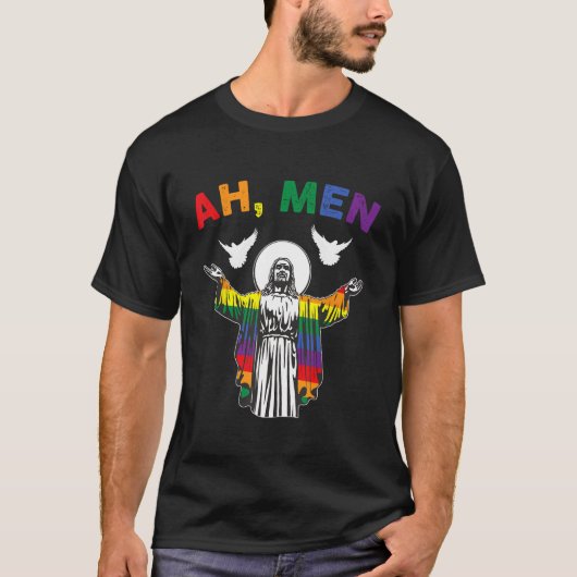 T-shirt LGBT Ally Drôle Ah Men Jesus Rainbow (Devant)